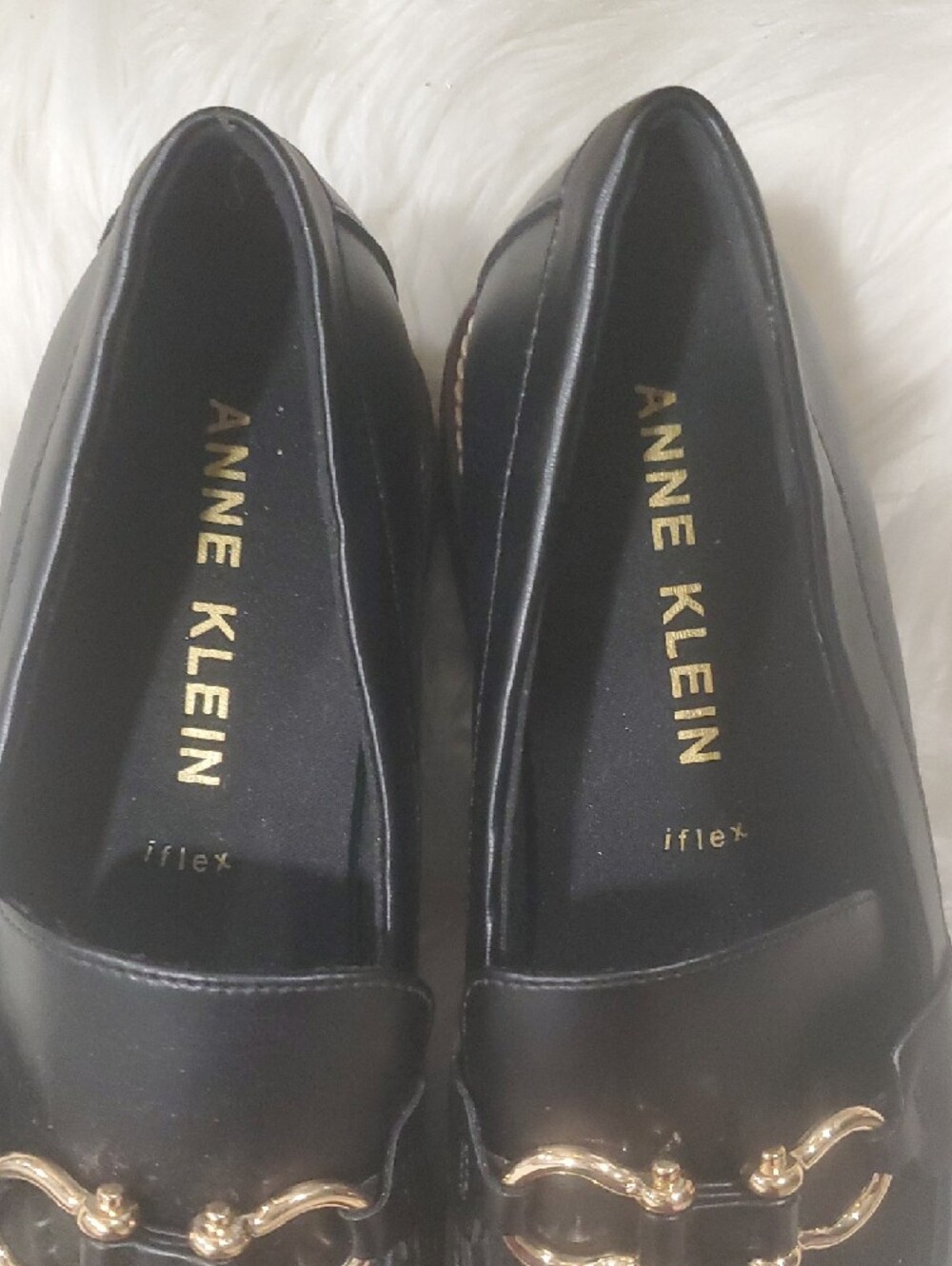 Anne Klein Black Vegan Leather Loafers with Gold Horsebit Accent - Picture 4 of 14